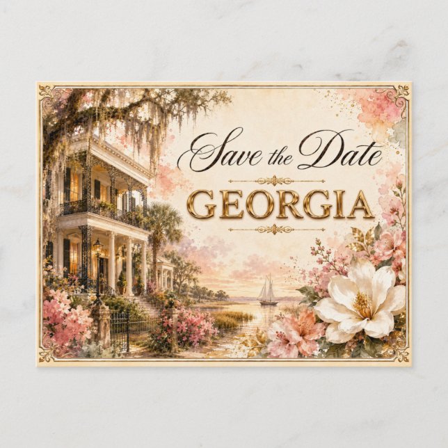 Carte Postale Faire-part de mariage Elegant Georgia Save the Dat (Devant)
