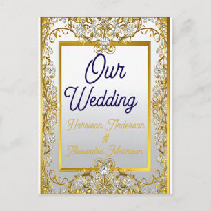Carte Postale Faire-part de mariage élégant or et argent