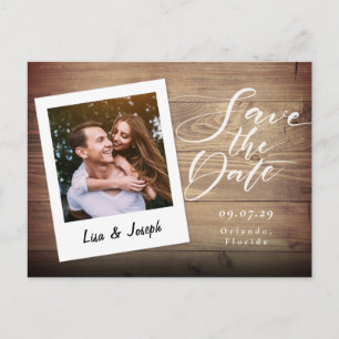 Carte Postale Faire-Part de Mariage en Bois Rustique avec Photo