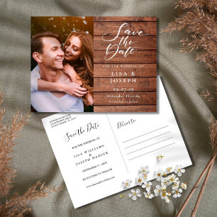 Carte Postale Faire-Part de Mariage en Bois Rustique Écriture Ph