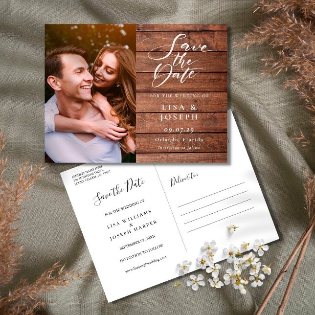 Carte Postale Faire-Part de Mariage en Bois Rustique Écriture Ph (Créateur téléchargé)