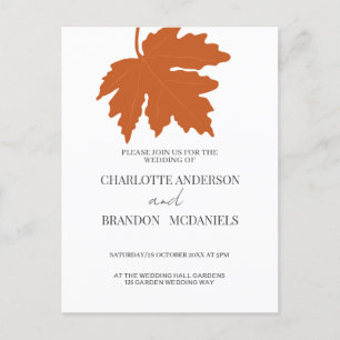 Carte Postale Faire-part de mariage en feuille d'érable d'Orange