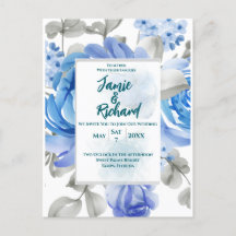 Carte postale Faire-part de mariage Floral Bleu Pr