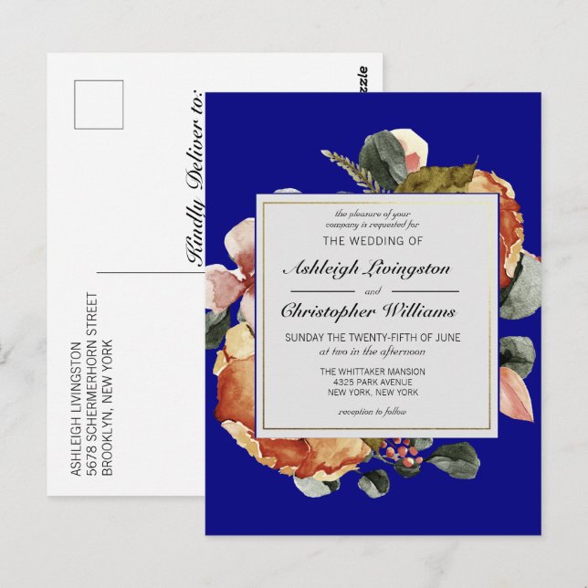 Carte Postale Faire-part de mariage Floral d'automne moderne (Devant / Derrière)