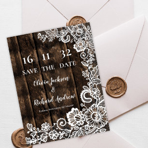Carte Postale Faire-Part de Mariage Floral en Bois Rustique à En