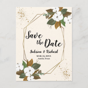 Carte Postale Faire-Part de Mariage Floral Marron et Crème pour