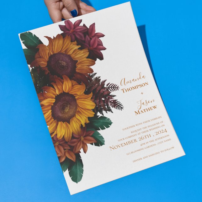 Carte Postale Faire-part de mariage Floral Rustique Orange Brûlé (Burnt Orange Rustic Floral Wedding Invitation Postcard)