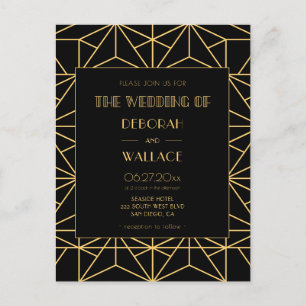 Carte Postale faire-part de mariage géométrique art déco vintage