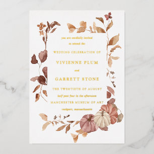 Carte postale Faire-part de mariage Gold Foil Fall