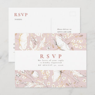 Carte Postale Faire-part de mariage minimaliste à fleurs sauvage