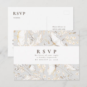 Carte Postale Faire-part de mariage minimaliste à fleurs sauvage
