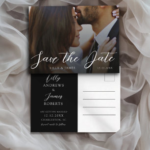 Carte Postale Faire-part de mariage minimaliste en noir et blanc