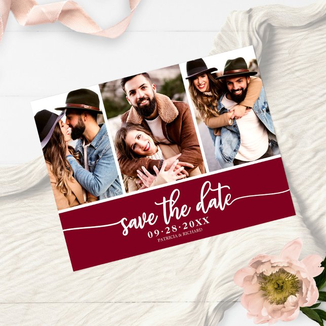Carte Postale Faire-part de mariage moderne avec collage de 3 ph (Créateur téléchargé)