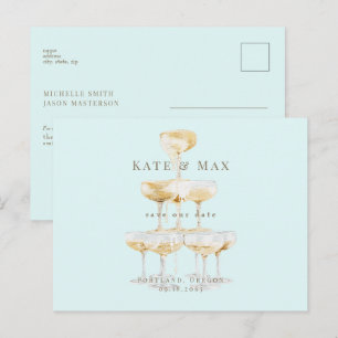 Carte Postale Faire-part de mariage moderne Champagne Seafoam