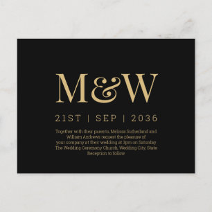 Carte Postale Faire-part de mariage moderne monogramme noir et o