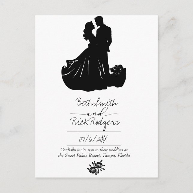 Carte Postale Faire-part de mariage noir et blanc (Devant)