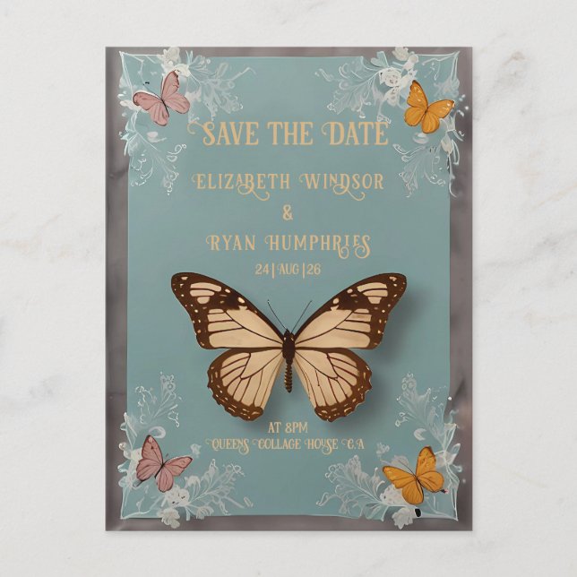 Carte postale Faire-part de mariage papillon botan (Devant)