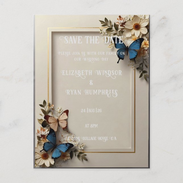 Carte postale Faire-part de mariage papillon botan (Devant)