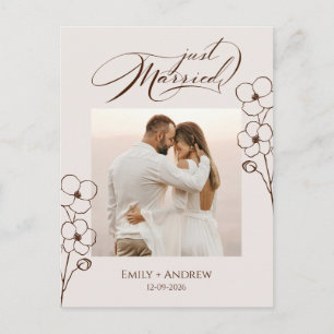 Carte Postale Faire-part de mariage photo calligraphié beige