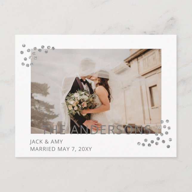 Carte Postale Faire-part de mariage photo Confetti argent (Devant)