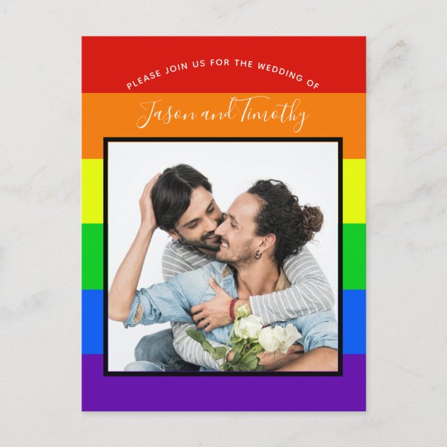 Carte Postale Faire-part de mariage photo Rainbow Striple (Devant)