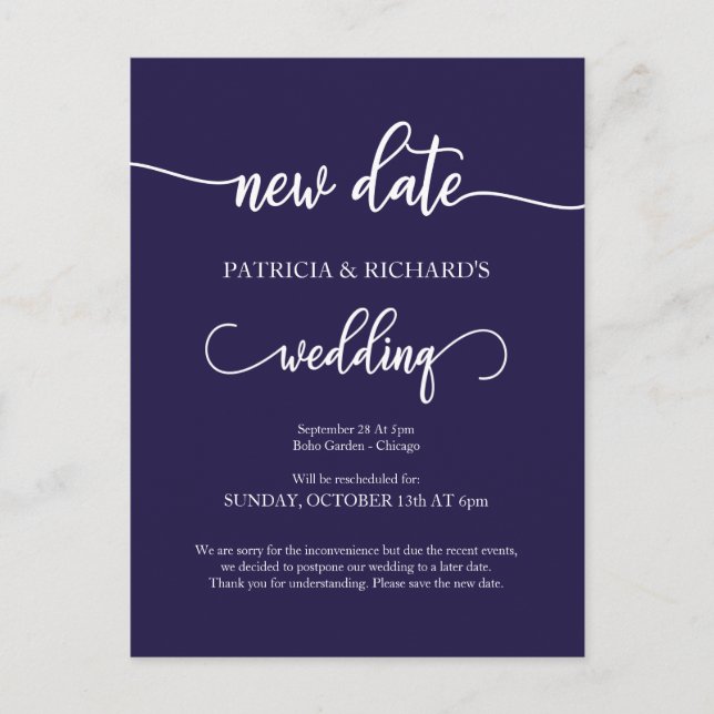 Carte Postale Faire-part de mariage reporté à une nouvelle date  (Devant)