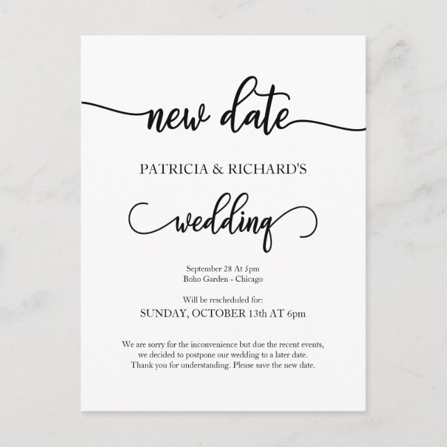 Carte Postale Faire-part de mariage reporté à une nouvelle date (Devant)