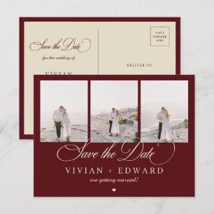Carte Postale Faire part de mariage rétro Bourgogne Ivoire 3 pho