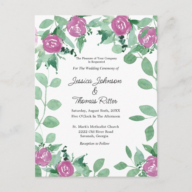Carte Postale Faire-part de mariage romantique Eucalyptus rose R