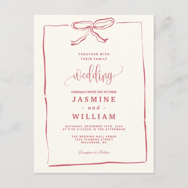 Carte Postale Faire-part de mariage rose (Devant)