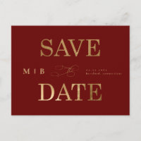 Faire-part de mariage rouge foncé avec monogramme