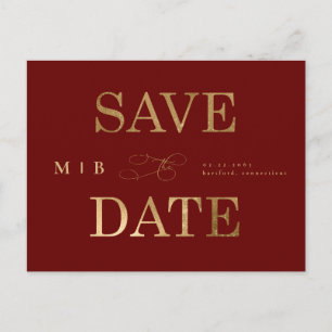 Carte Postale Faire-part de mariage rouge foncé avec monogramme 