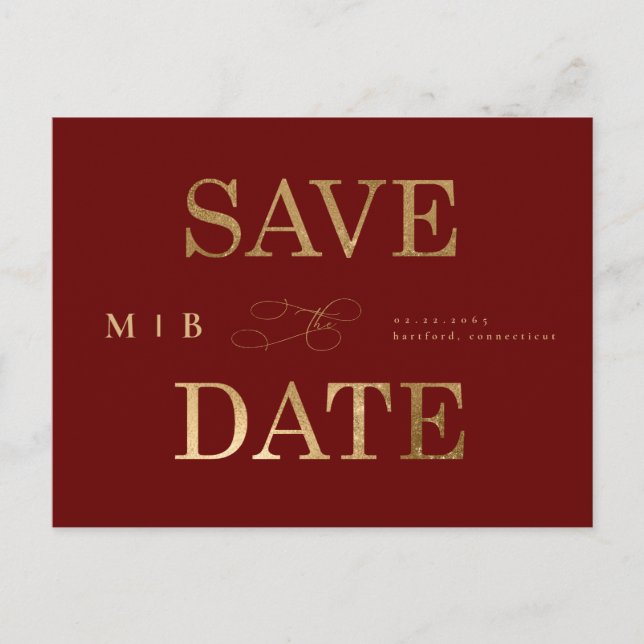 Carte Postale Faire-part de mariage rouge foncé avec monogramme  (Devant)