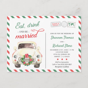 Carte Postale Faire-part de mariage rouge pour voyage de vacance