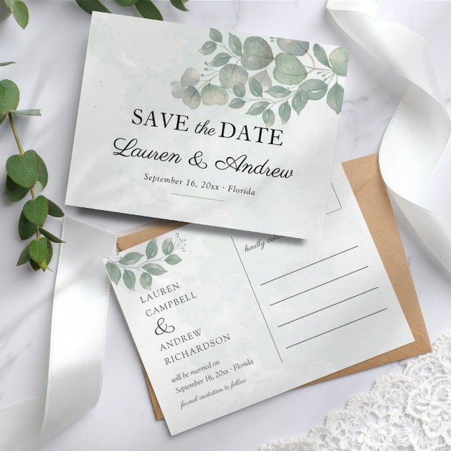 Carte Postale Faire-part de mariage simple avec feuillage d'euca (Créateur téléchargé)
