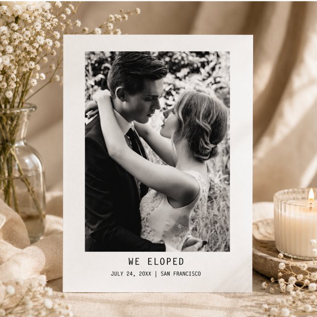 Carte Postale Faire-part de mariage simple et élégant avec texte (Simple Elegant Text & Photo | Wedding Announcement Postcard)