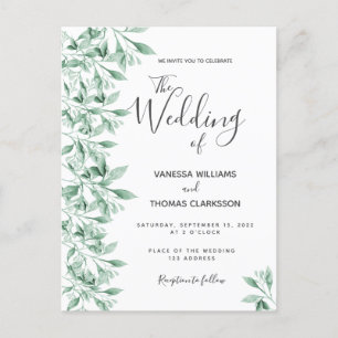 Carte Postale Faire-part de mariage vert botanique vert vert