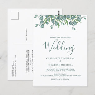 Carte Postale Faire-part de mariage vert de l'Eucalyptus Botaniq