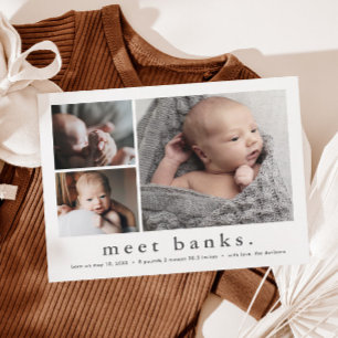 Carte Postale Faire-part de naissance avec collage de photos et