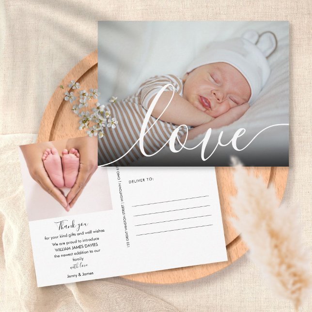 Carte Postale Faire-part de naissance avec photo de bébé moderne (Créateur téléchargé)