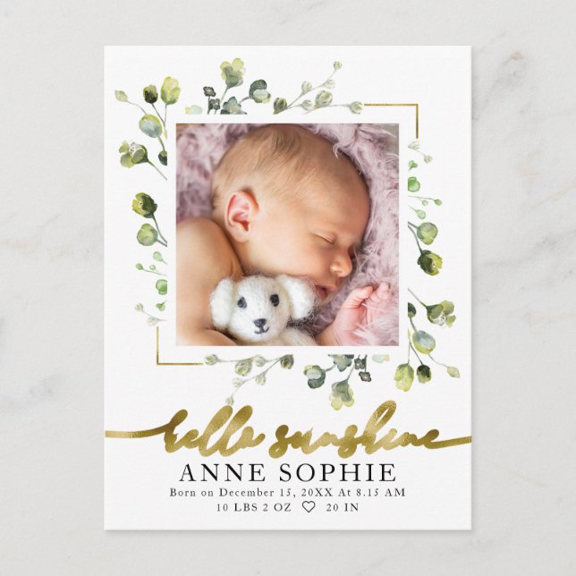 Carte Postale Faire-part de naissance avec photo de verdure & Re (Devant)