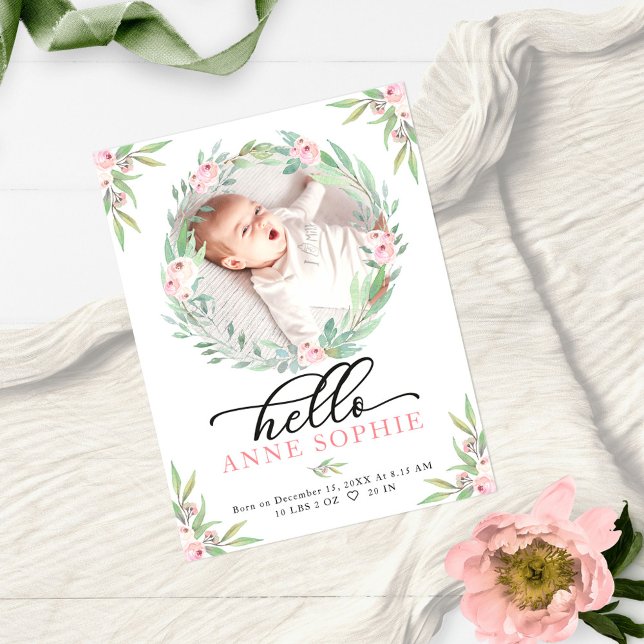 Carte Postale Faire-part de naissance avec photo de verdure & Re (Créateur téléchargé)