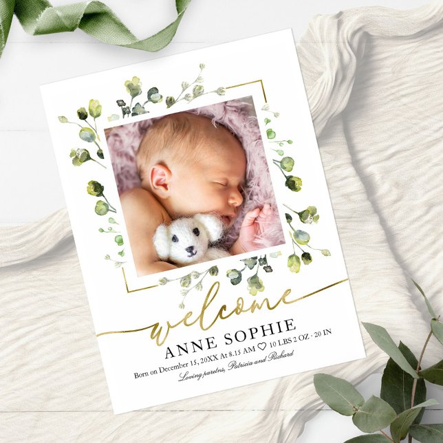 Carte Postale Faire-part de naissance avec photo de verdure & Re (Créateur téléchargé)