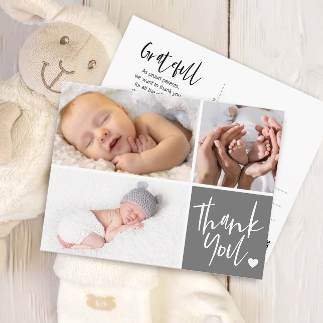 Carte Postale Faire-part de naissance avec remerciements manuscr (Handwritten Thank You Birth Announcement Photos Postcard)