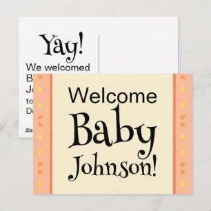 Carte Postale Faire-part de naissance Bébé Bienvenue Pêche Jaune