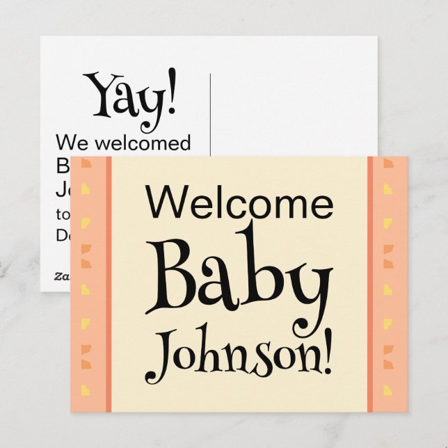 Carte Postale Faire-part de naissance Bébé Bienvenue Pêche Jaune (Devant / Derrière)