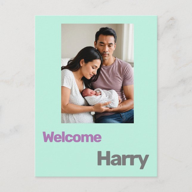 Carte Postale faire-part de naissance bébé bleu violet moderne p (Devant)