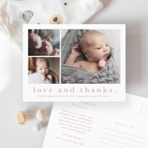 Carte Postale Faire-part de naissance bébé photo Love and Thanks