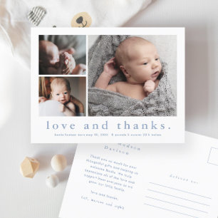 Carte Postale Faire-part de naissance bébé photo Love and Thanks