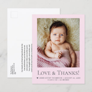 Carte Postale Faire-part de naissance Bébé Rose Blush Love & Tha